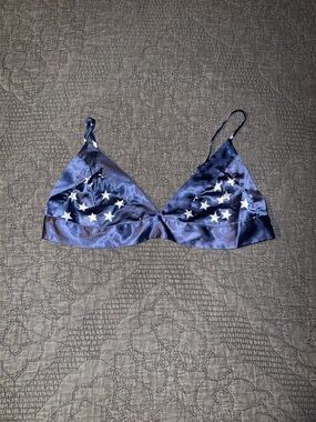 Nasty Gal Navy Satin Star-Print Bralette